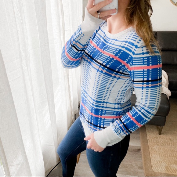 Equipment Femme Check Sweater White Blue Coral - Picture 2 of 10